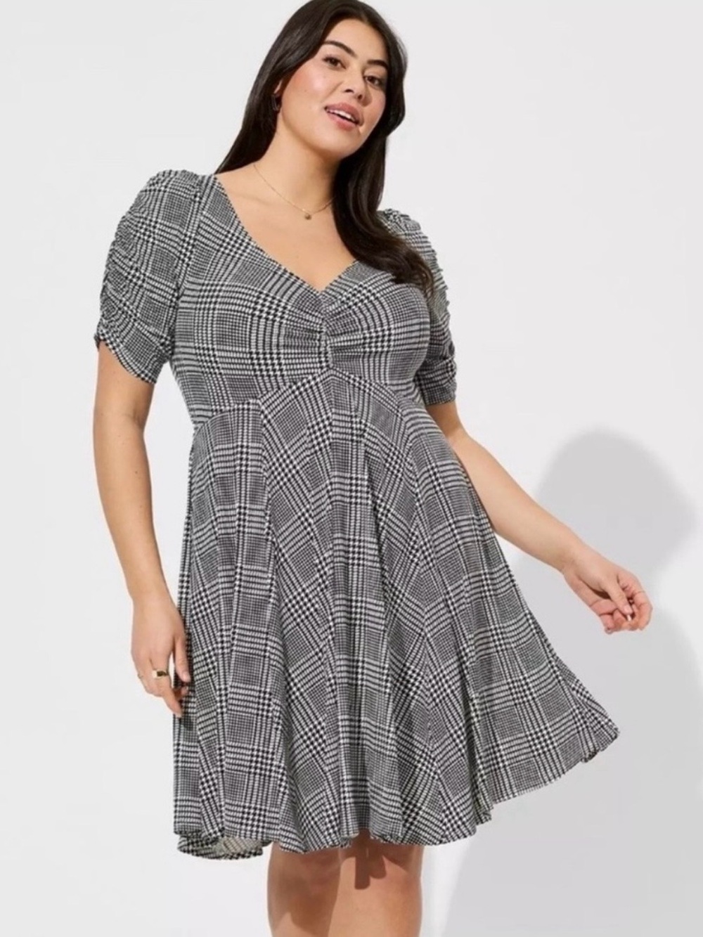 Torrid Mini Studio Knit Cinch Front Skater Dress Size 1X Black White Houndstooth